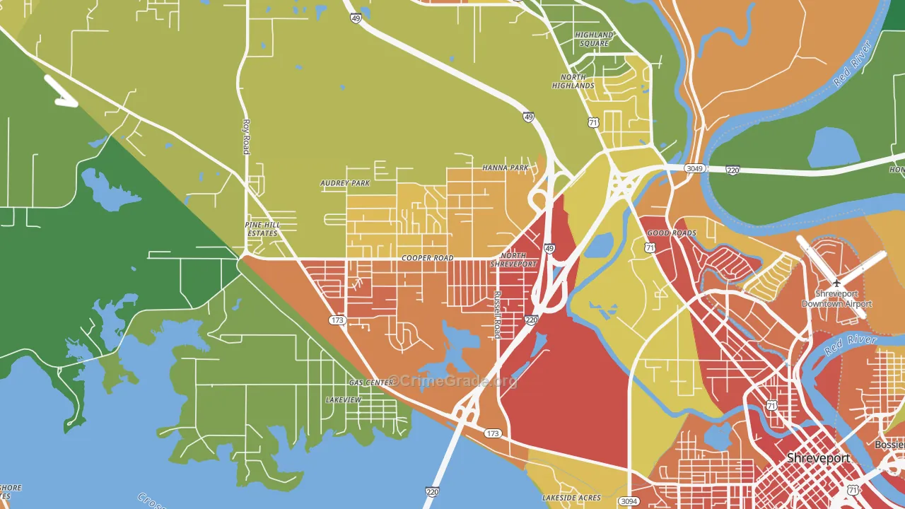 Martin Luther King, Shreveport, LA Map of Robbery Rates