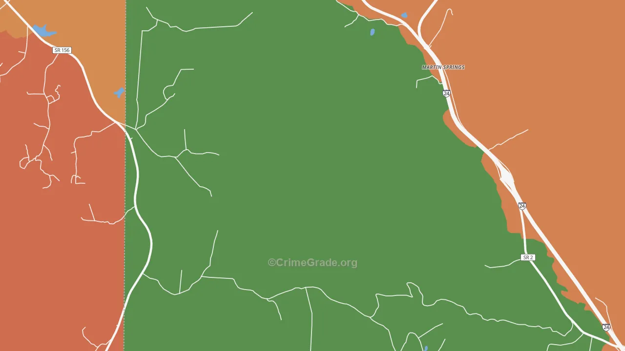 Martin Springs, TN Map of Robbery Rates