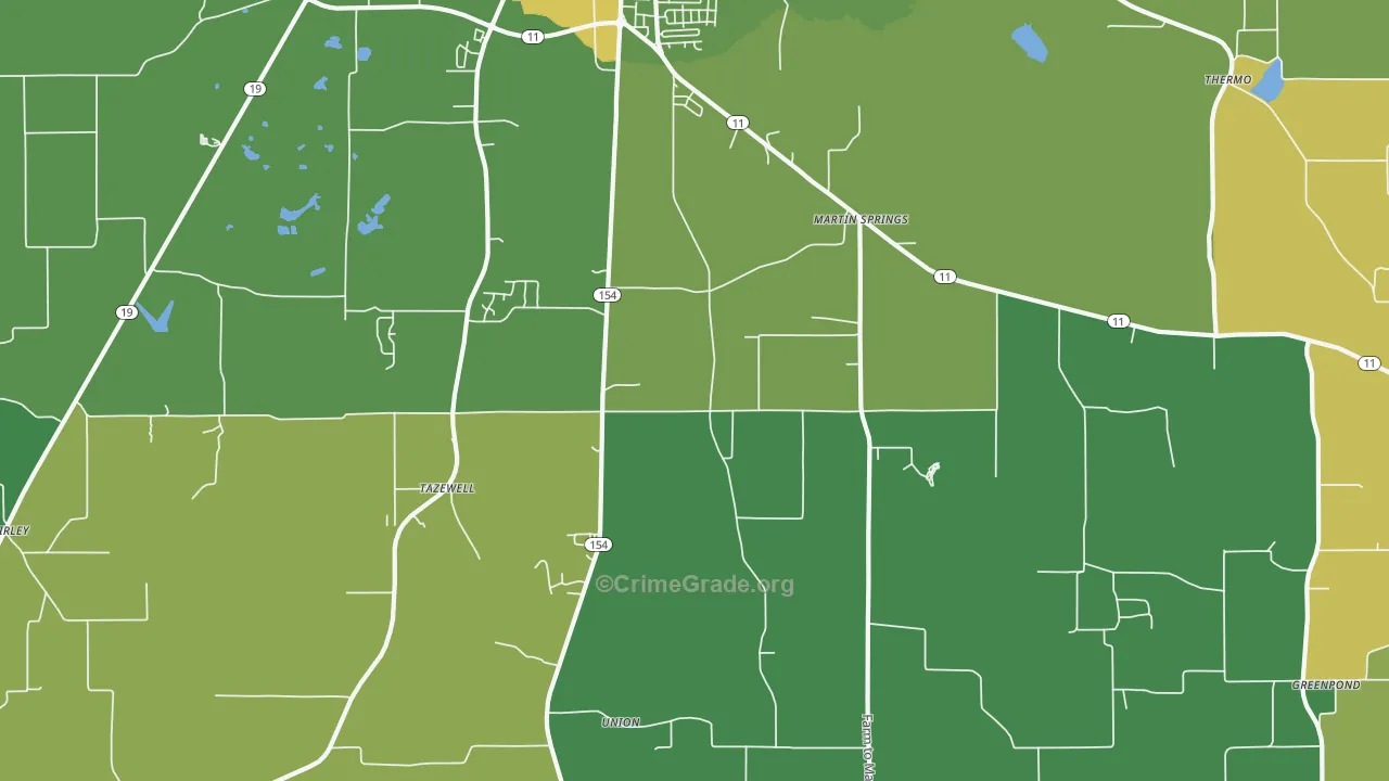 Martin Springs, TX Map of Robbery Rates