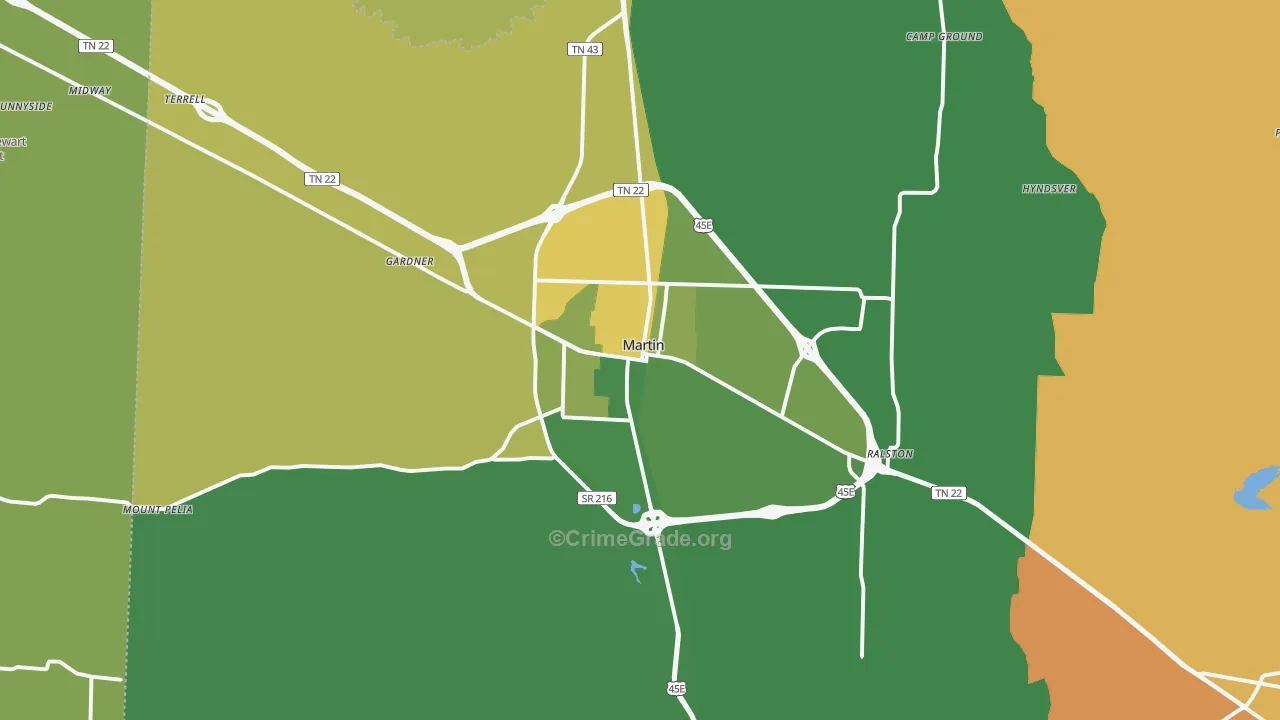 Martin, TN Map of Robbery Rates