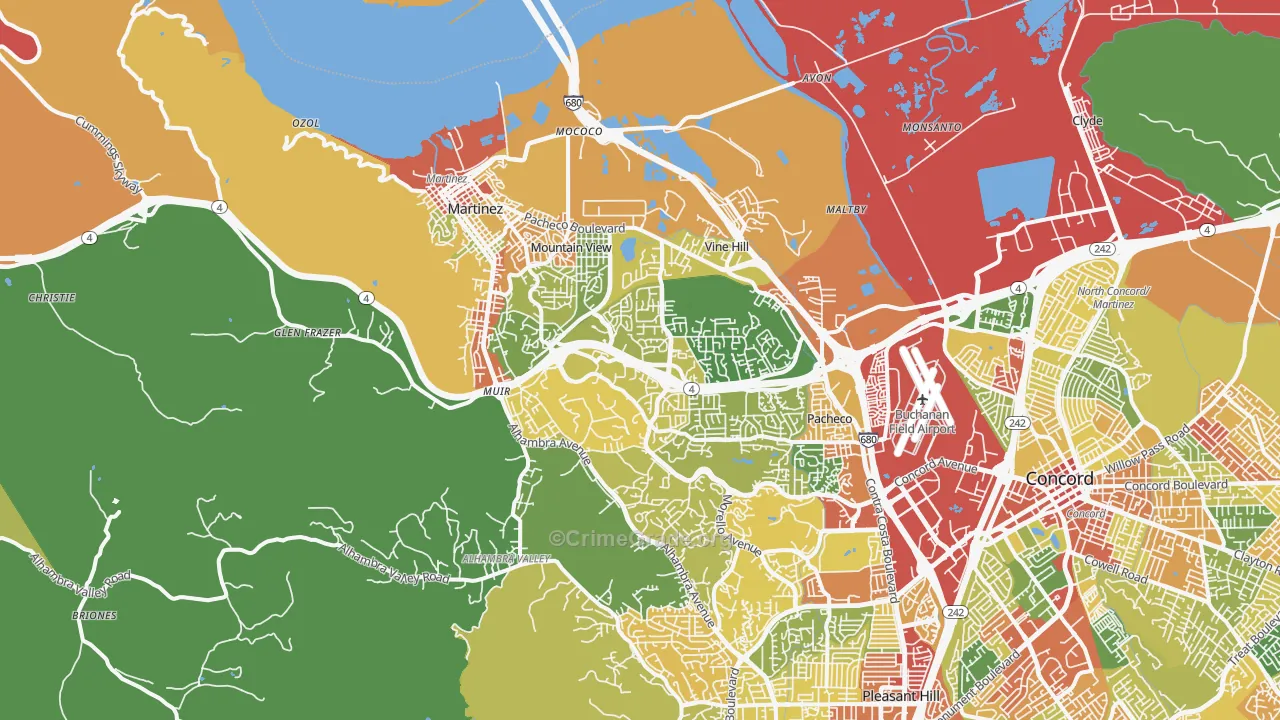 Martinez, CA Map of Robbery Rates