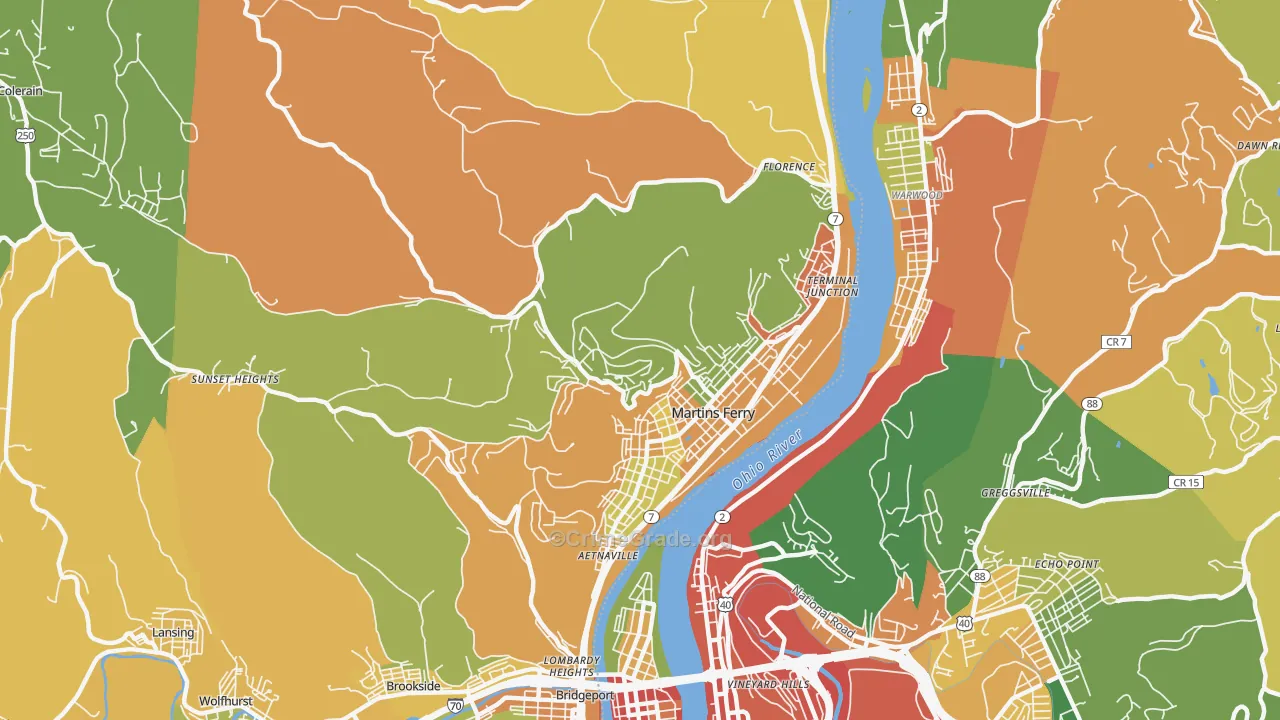 Martins Ferry, OH Map of Robbery Rates