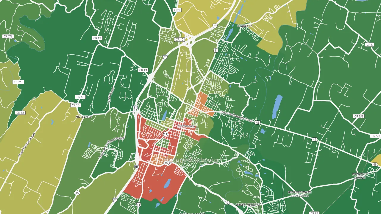 Martinsburg, WV Map of Robbery Rates
