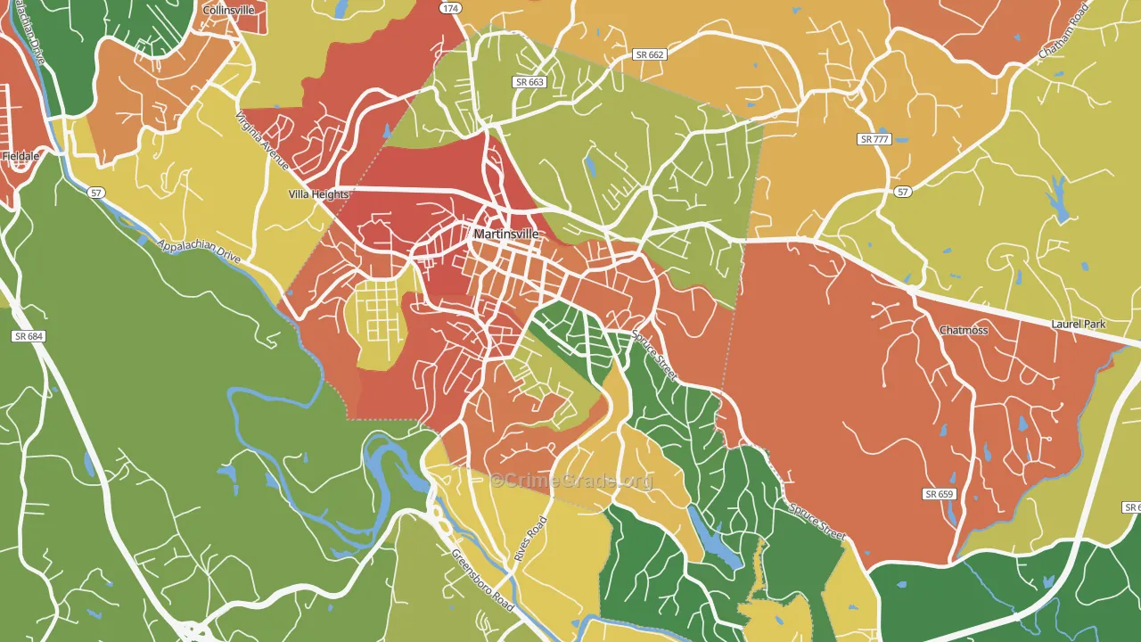 Martinsville City, VA Map of Robbery Rates