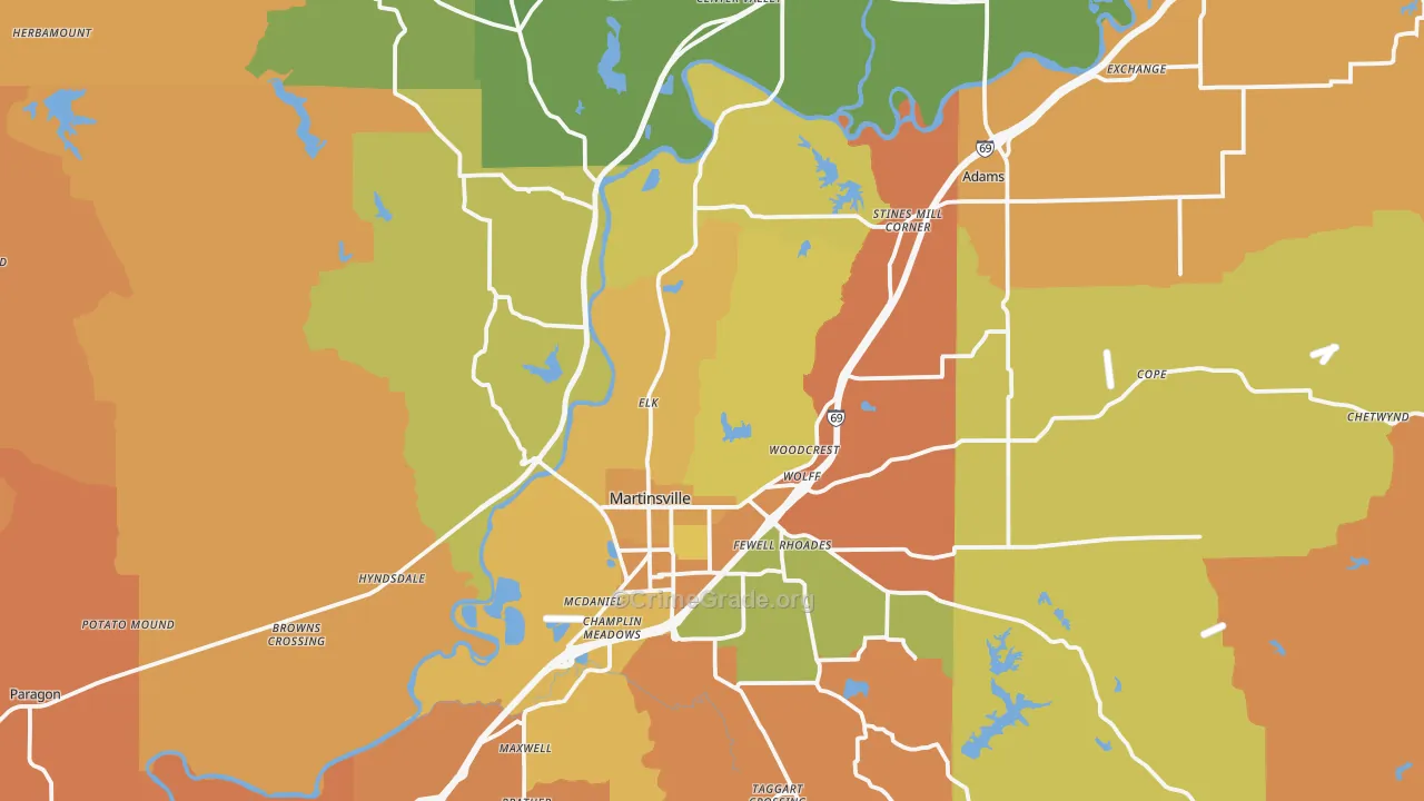Martinsville, IN Map of Robbery Rates