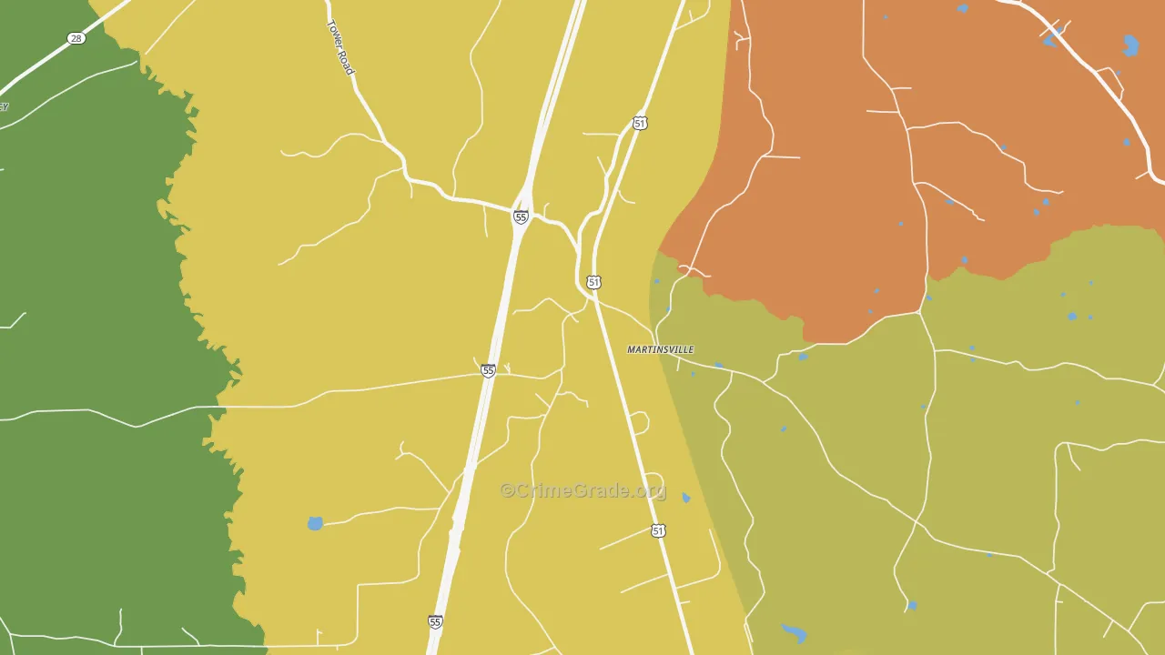 Martinsville, MS Map of Robbery Rates