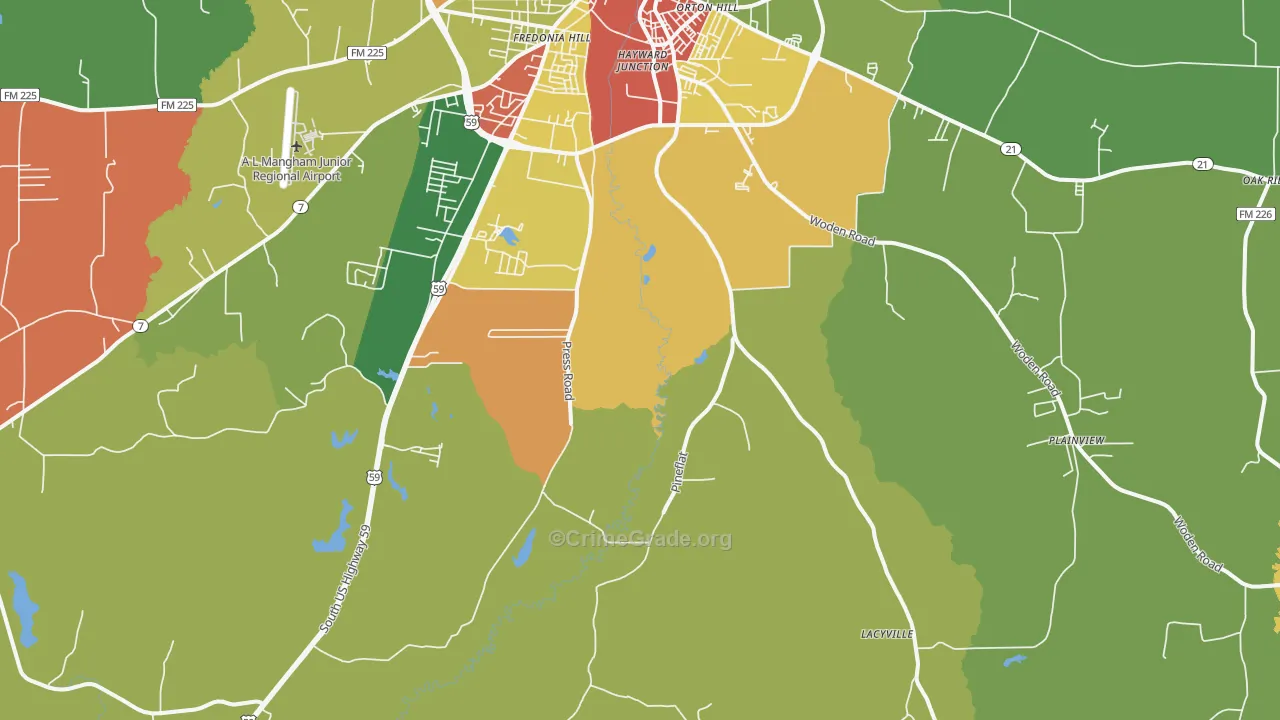 Martinsville, TX Map of Robbery Rates
