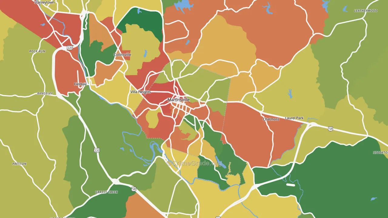 Martinsville, VA Map of Robbery Rates