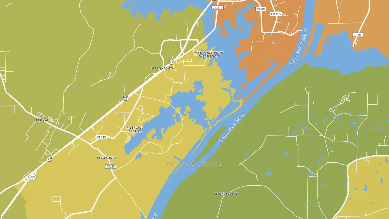 Martintown, AL Map of Robbery Rates