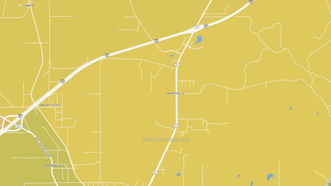 Martinville, AL Map of Robbery Rates