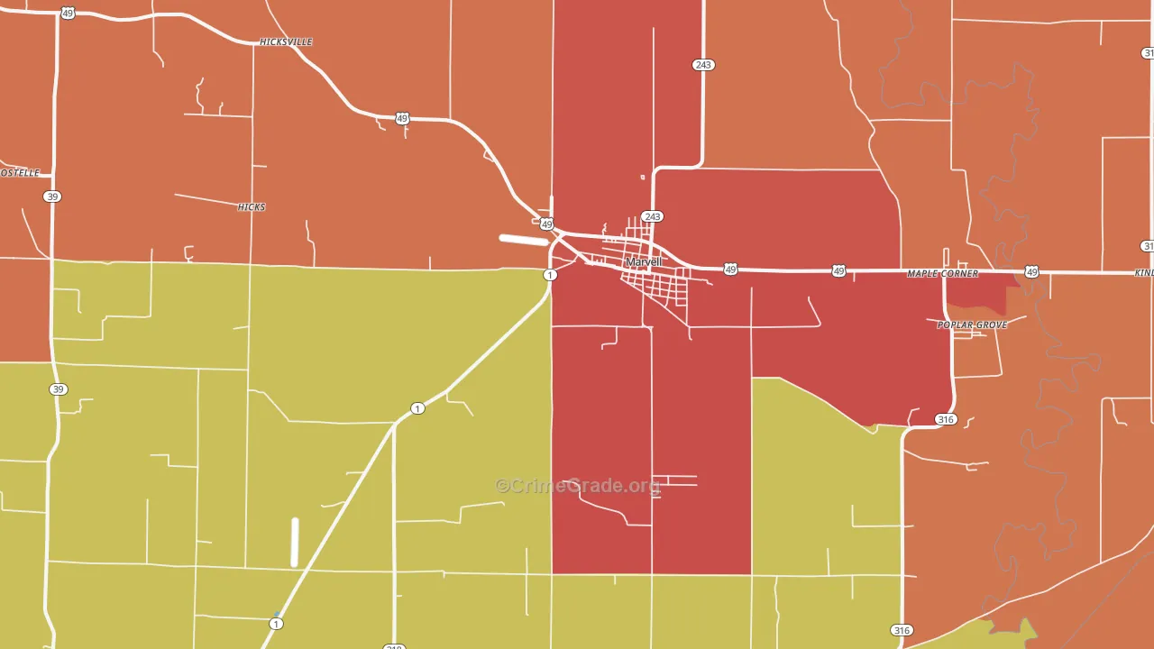 Marvell, AR Map of Robbery Rates