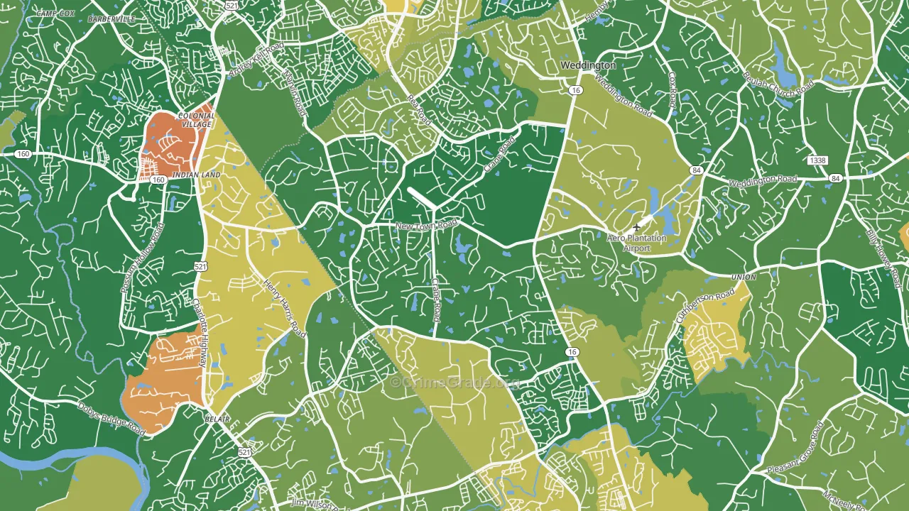 Marvin, NC Map of Robbery Rates