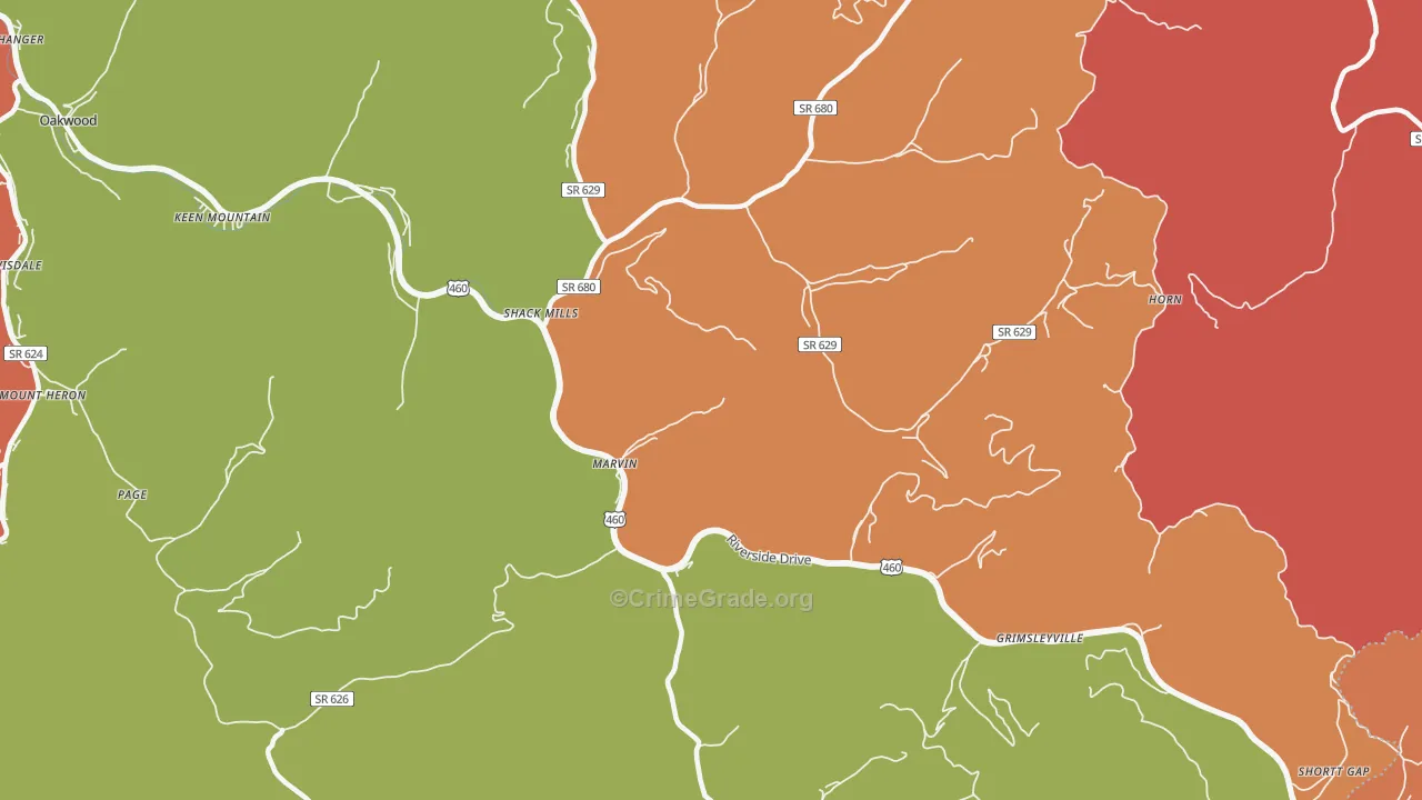Marvin, VA Map of Robbery Rates