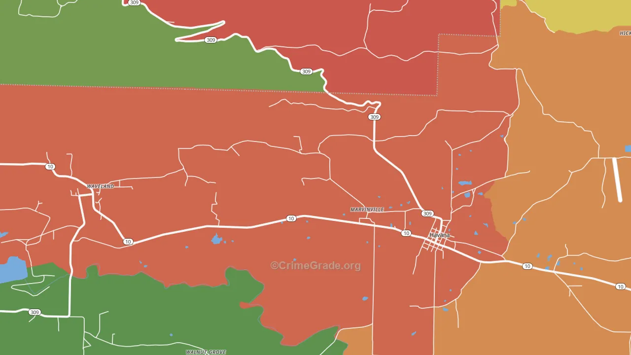 Marvinville, AR Map of Robbery Rates