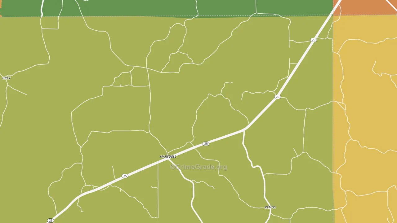 Marydell, MS Map of Robbery Rates