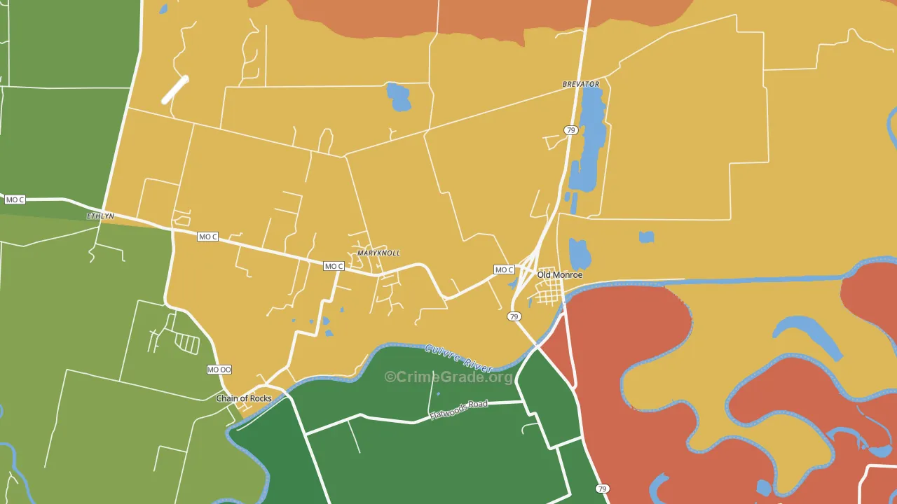 Maryknoll, MO Map of Robbery Rates