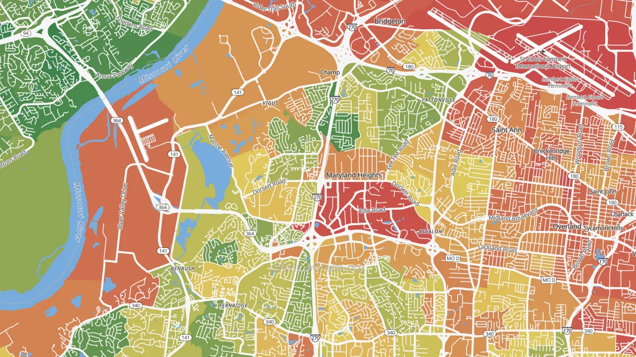 Maryland Heights, MO Map of Robbery Rates