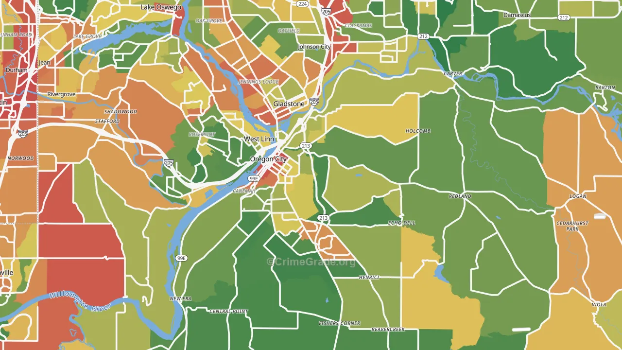 Marylhurst, OR Map of Robbery Rates