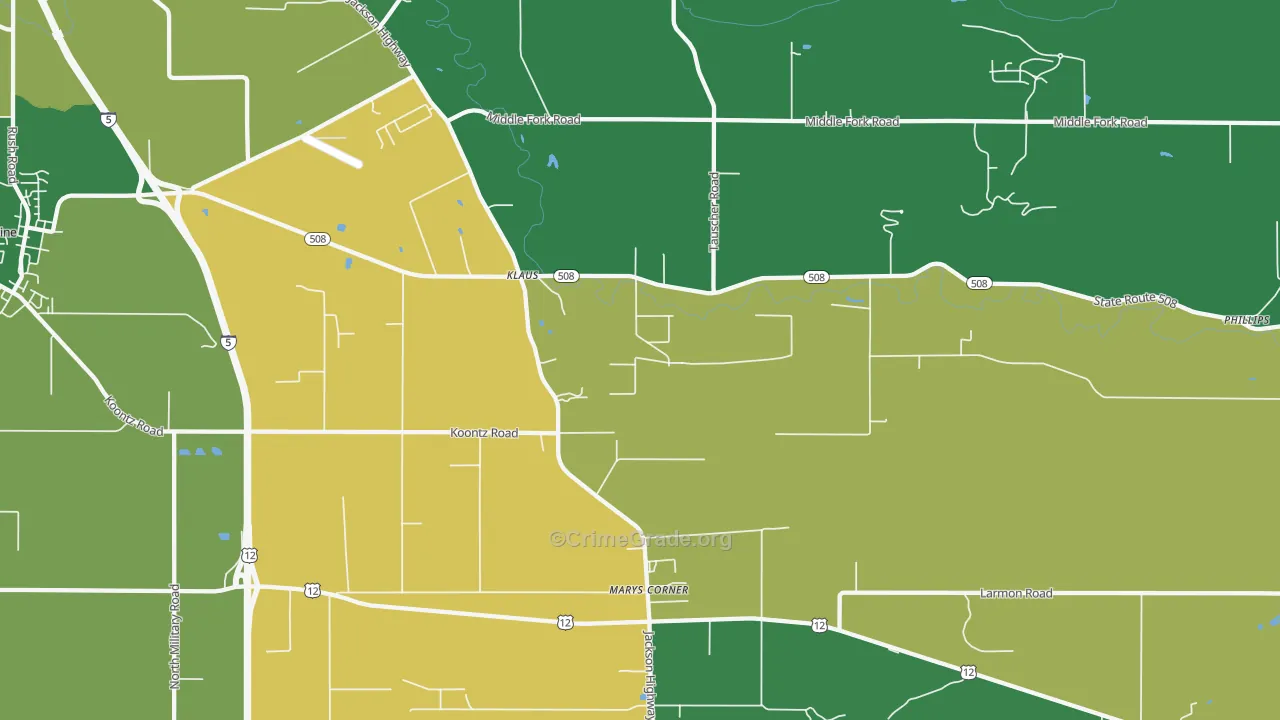 Marys Corner, WA Map of Robbery Rates