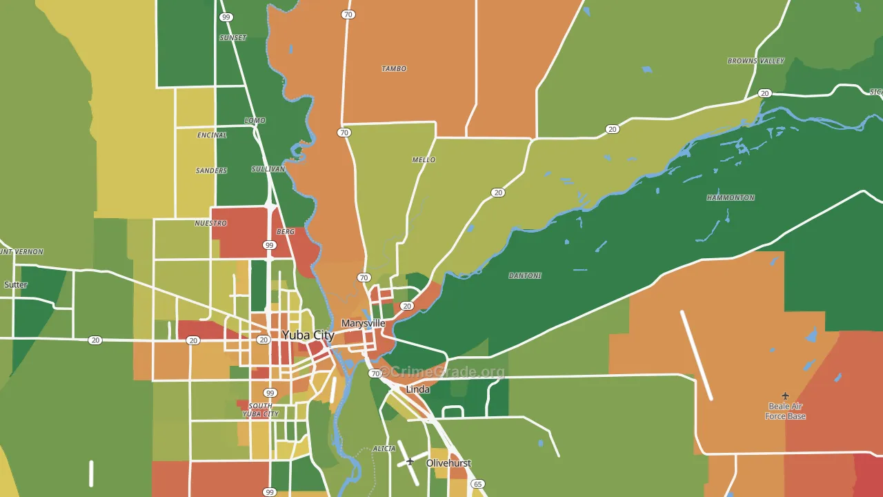 Marysville, CA Map of Robbery Rates