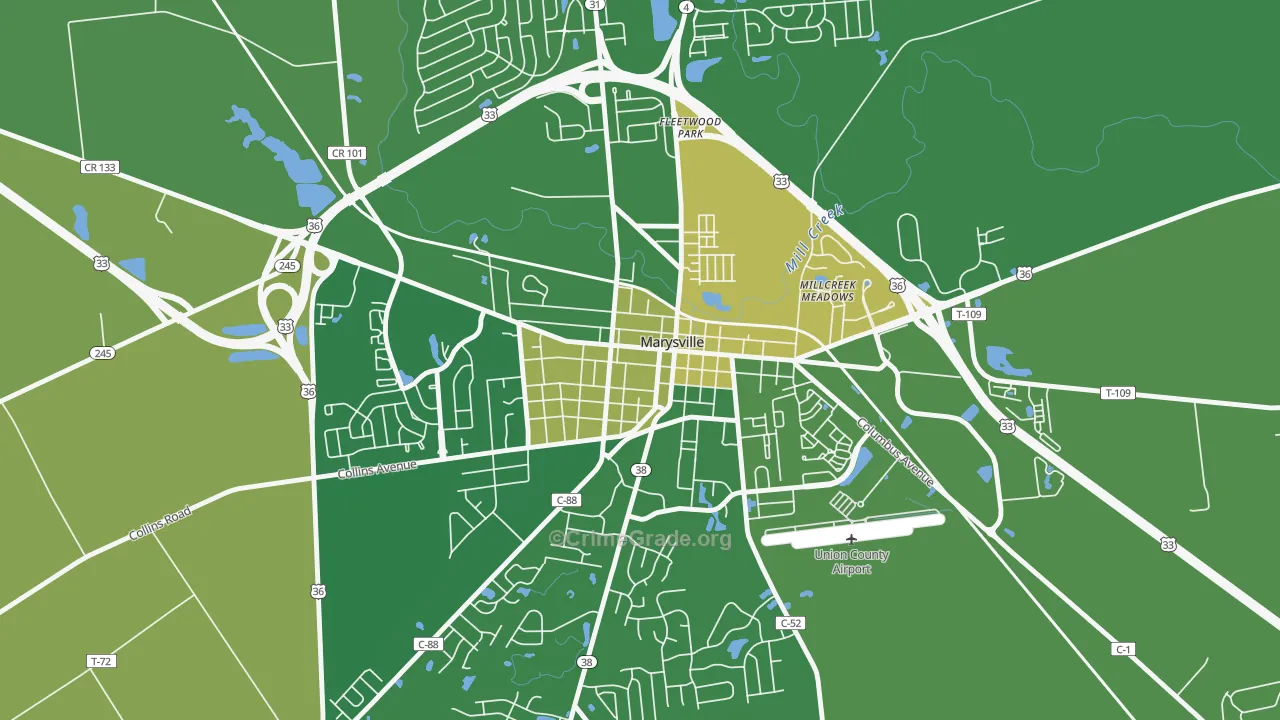 Marysville Historic District, Marysville, OH Map of Robbery Rates