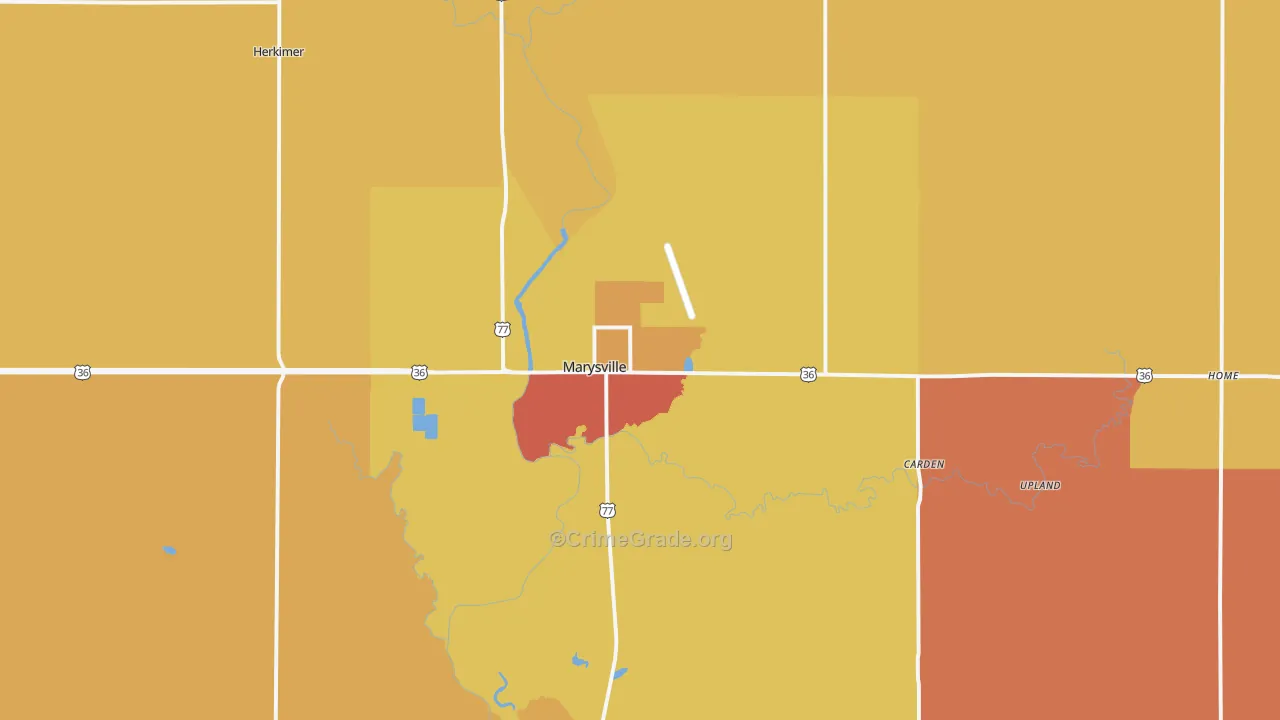 Marysville, KS Map of Robbery Rates