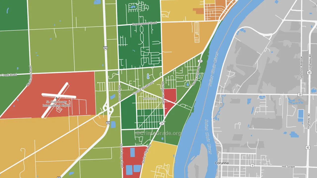 Marysville, MI Map of Robbery Rates