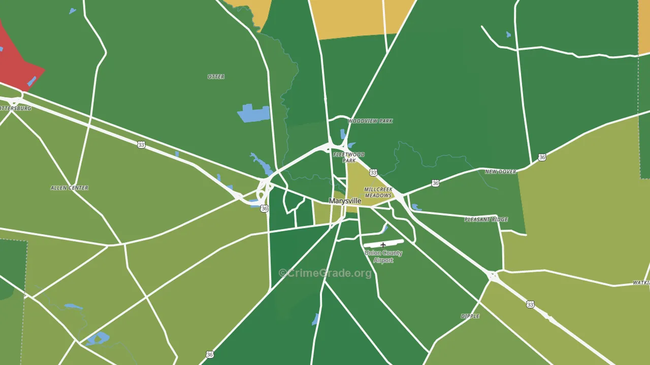 Marysville, OH Map of Robbery Rates