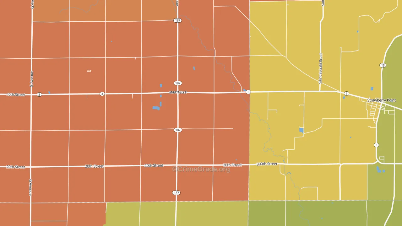 Maryville, IA Map of Robbery Rates
