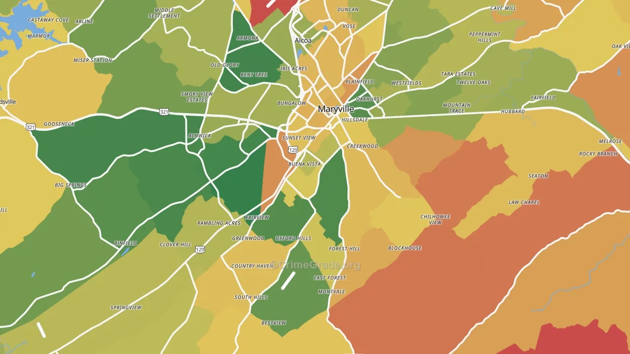 Maryville, TN Map of Robbery Rates