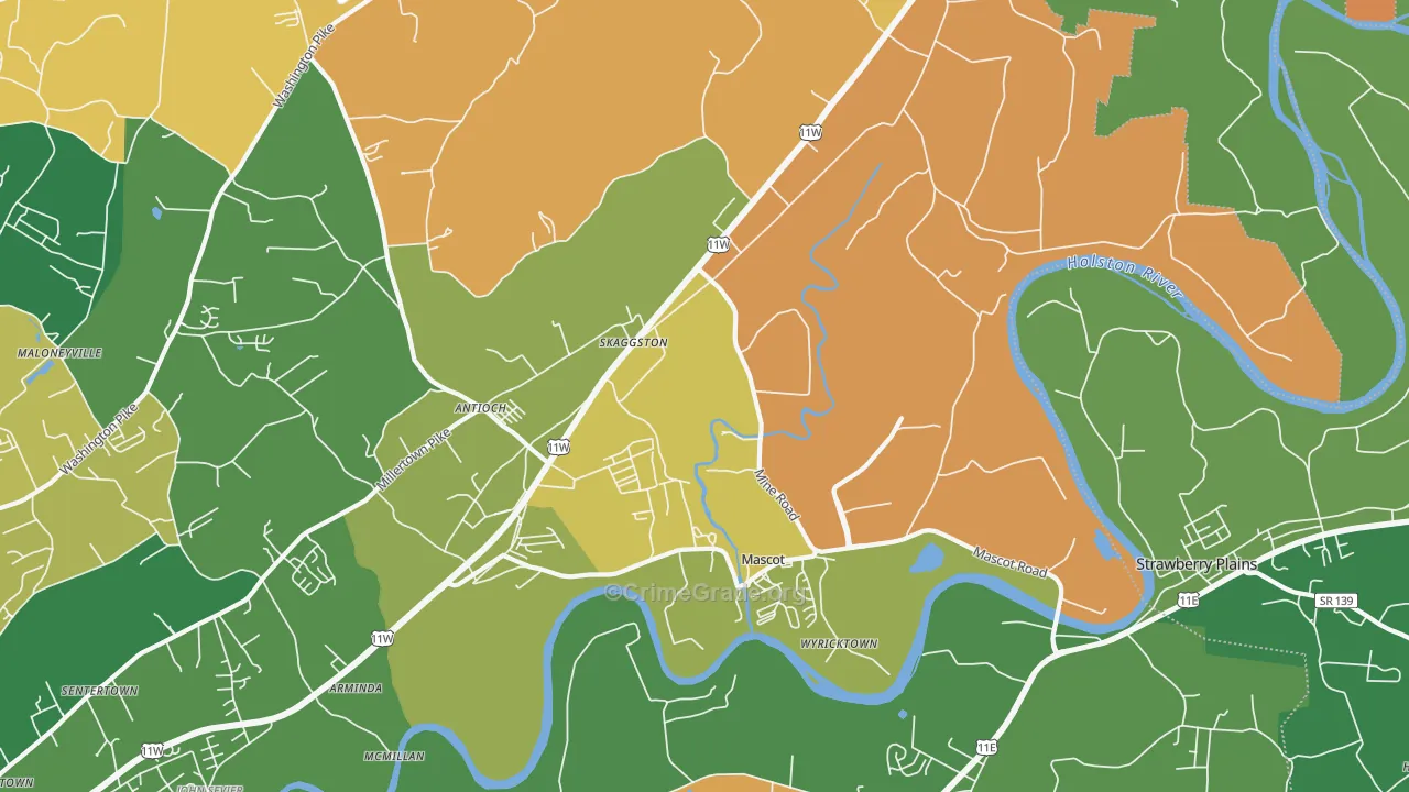 Mascot, TN Map of Robbery Rates
