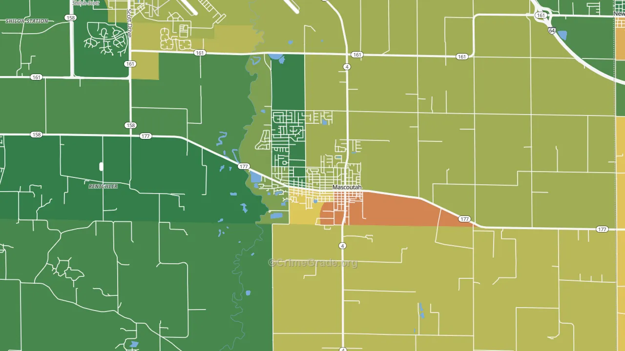 Mascoutah, IL Map of Robbery Rates