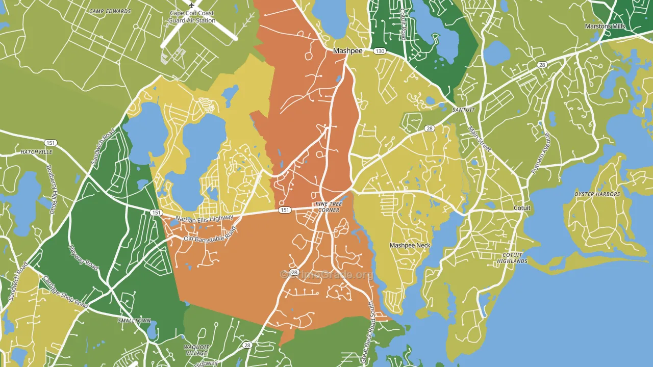 Mashpee, MA Map of Robbery Rates