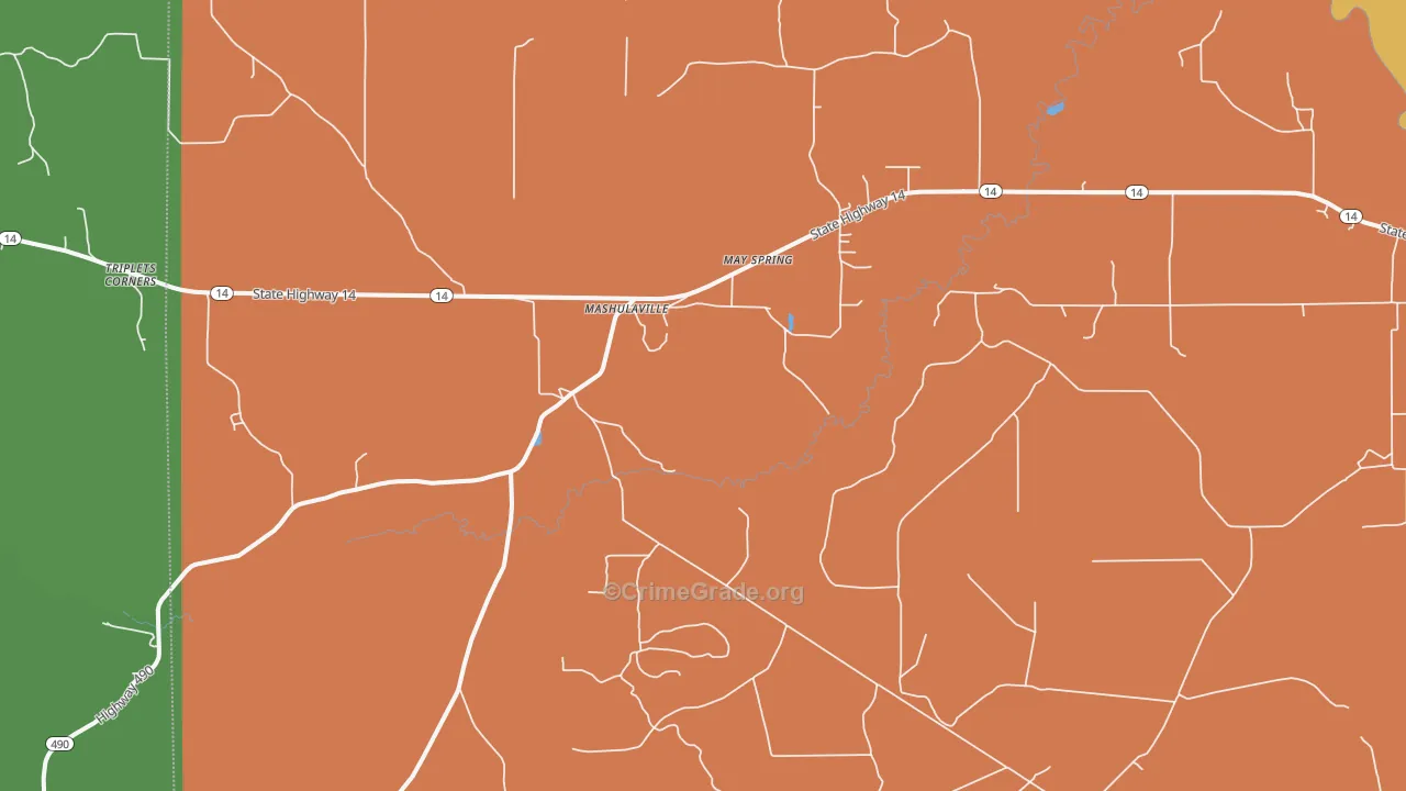 Mashulaville, MS Map of Robbery Rates