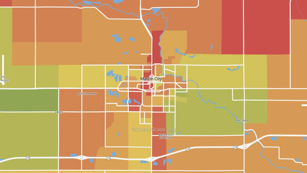 Mason City, IA Map of Robbery Rates