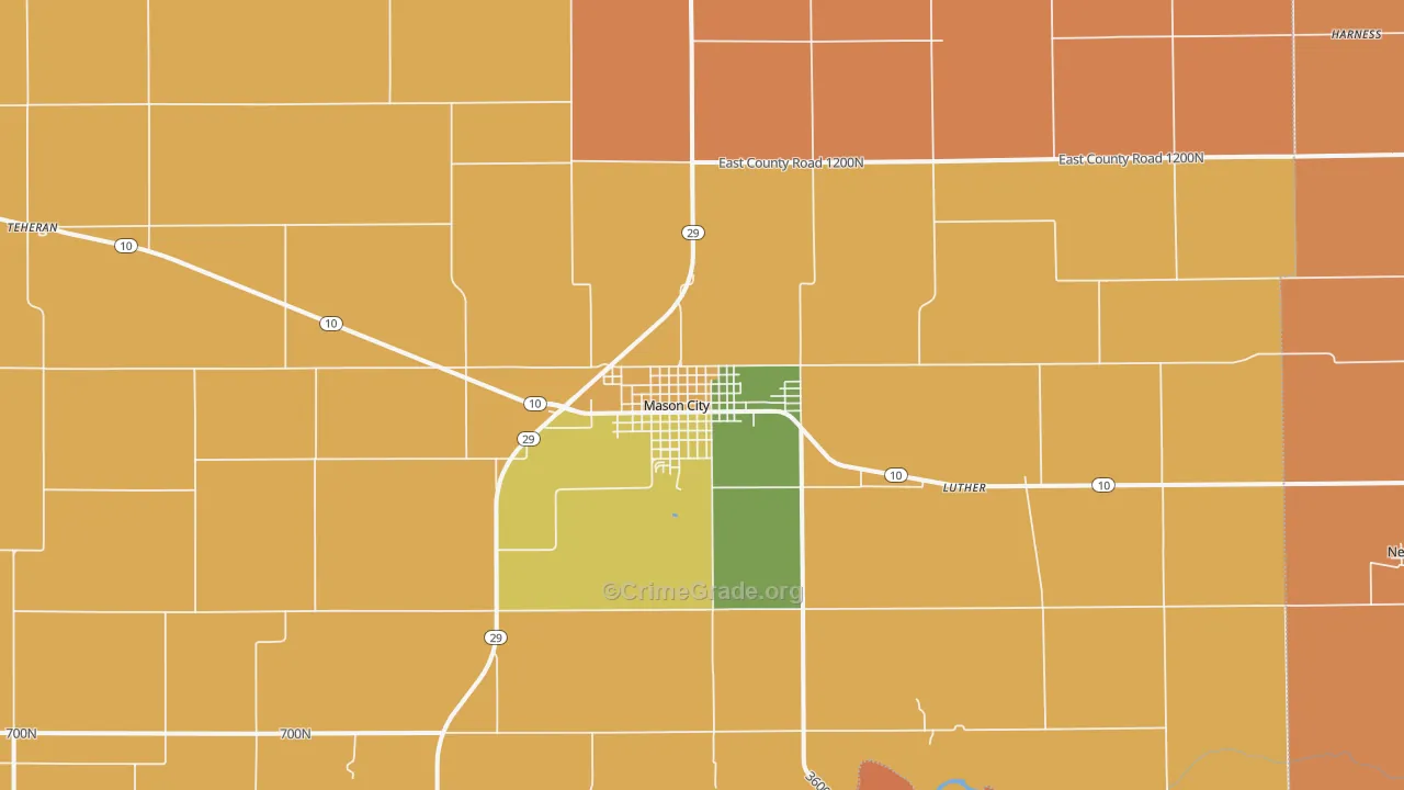 Mason City, IL Map of Robbery Rates