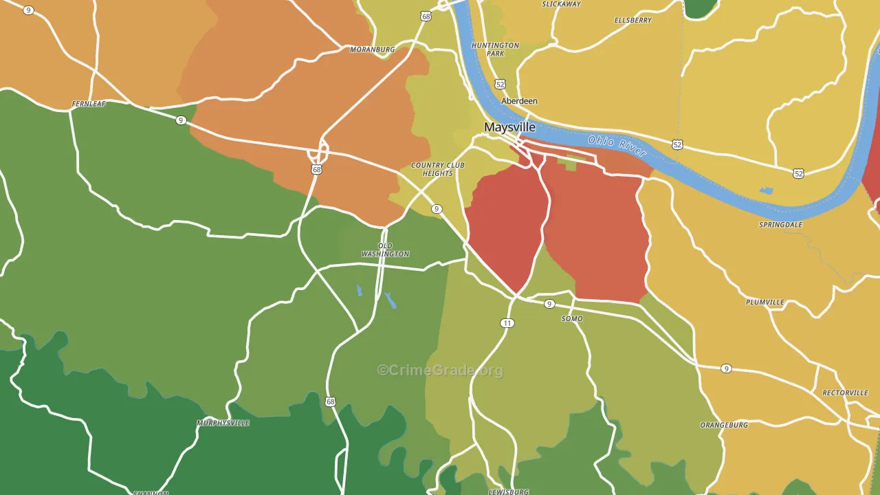 Mason County, KY Map of Robbery Rates