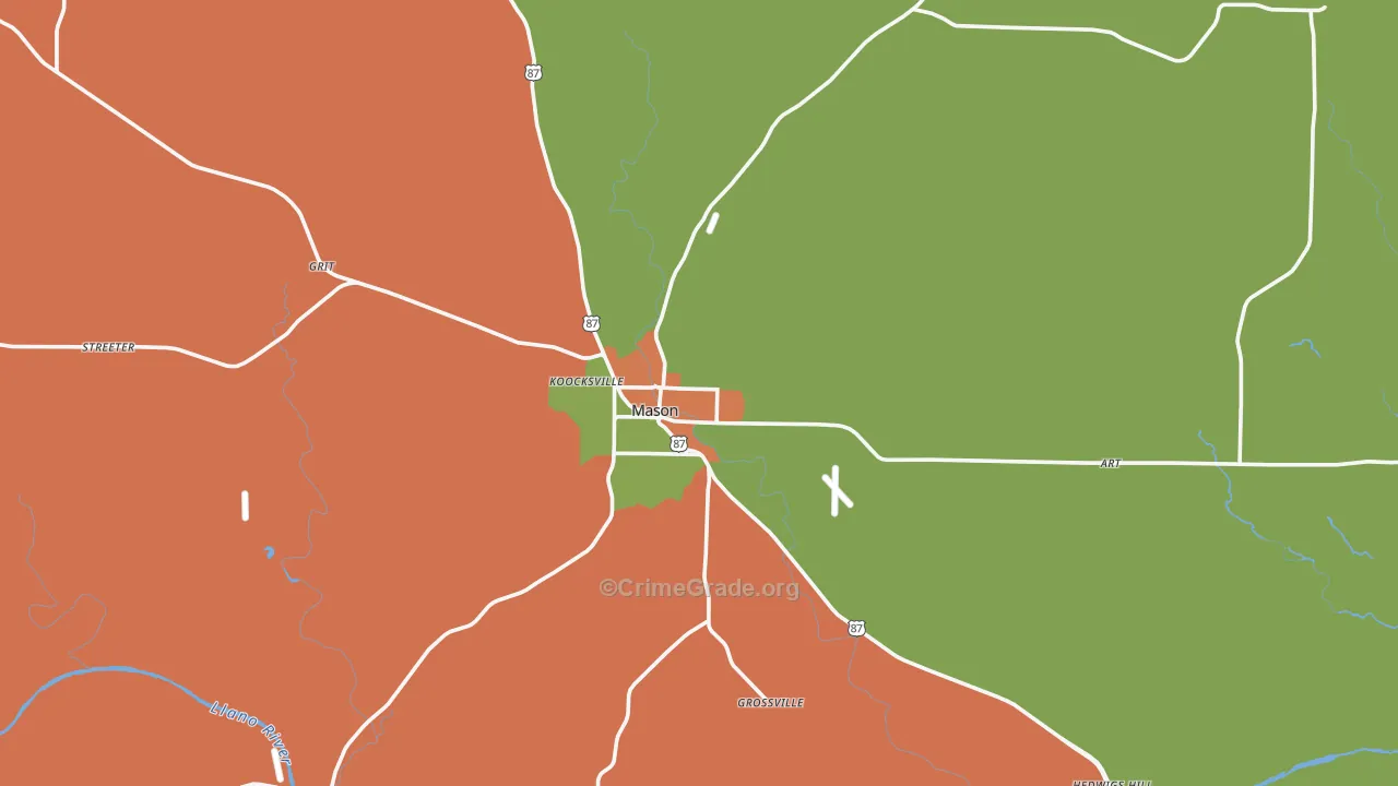 Mason County, TX Map of Robbery Rates