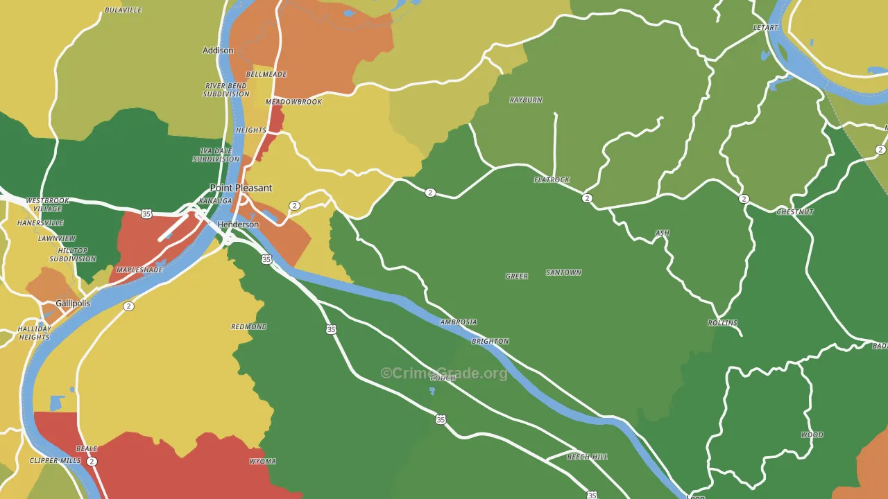Mason County, WV Map of Robbery Rates