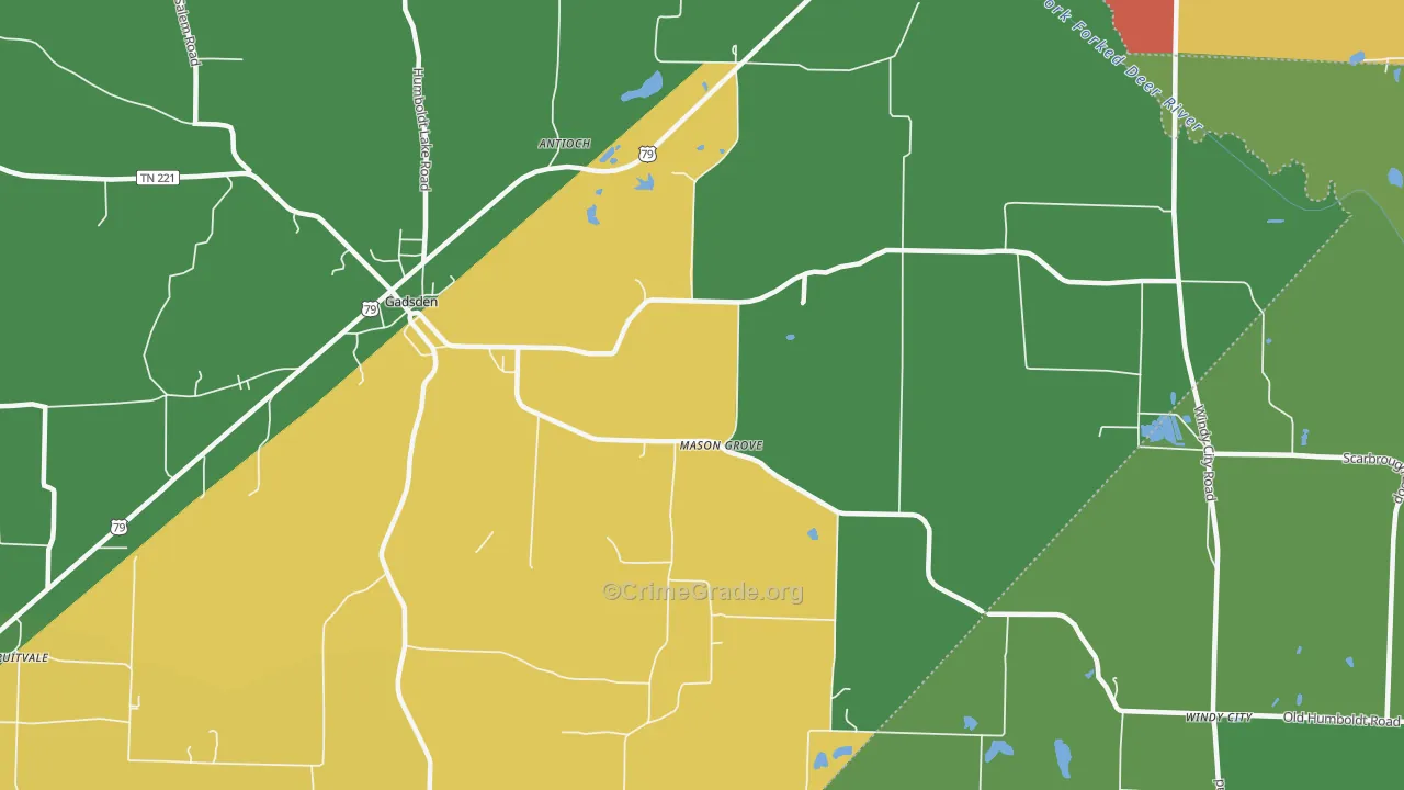 Mason Grove, TN Map of Robbery Rates