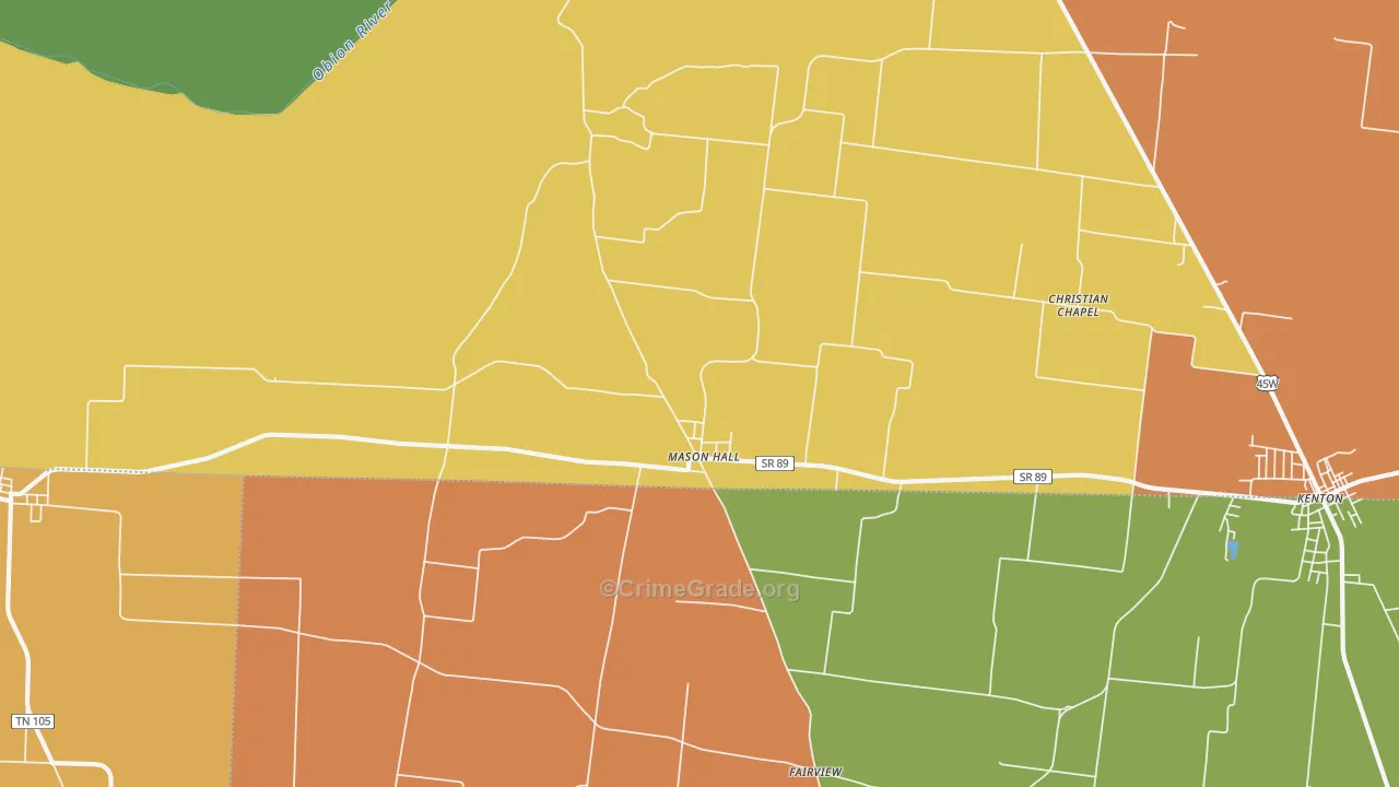 Mason Hall, TN Map of Robbery Rates