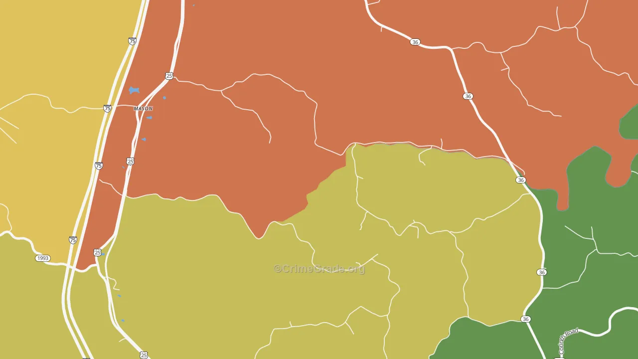 Mason, KY Map of Robbery Rates