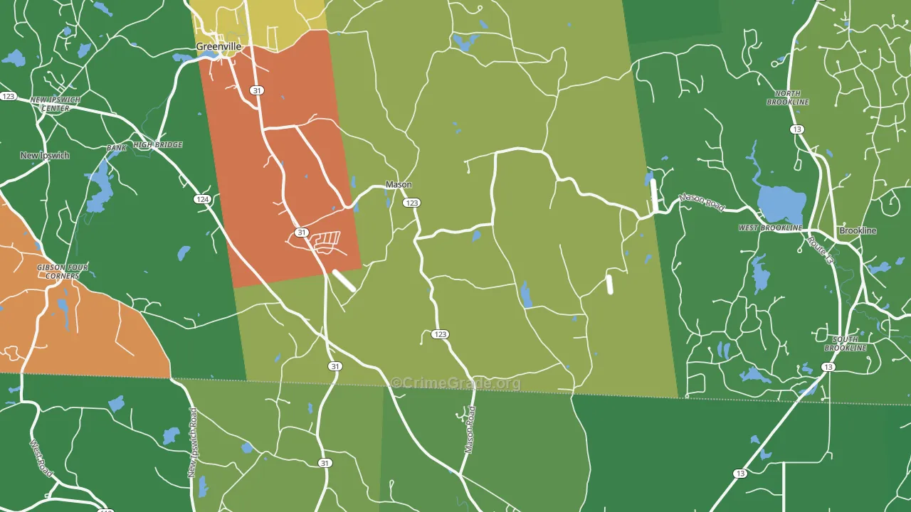 Mason, NH Map of Robbery Rates