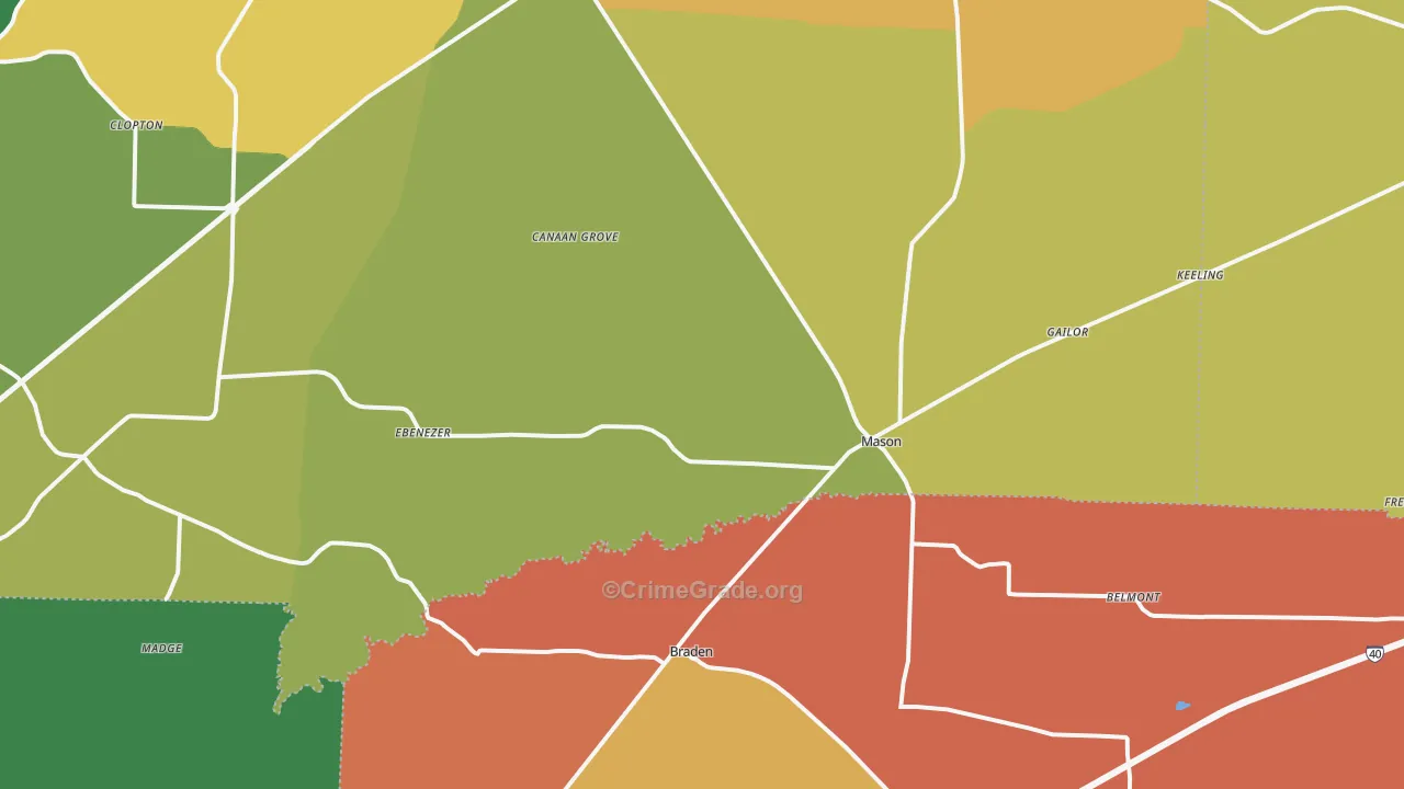 Mason, TN Map of Robbery Rates