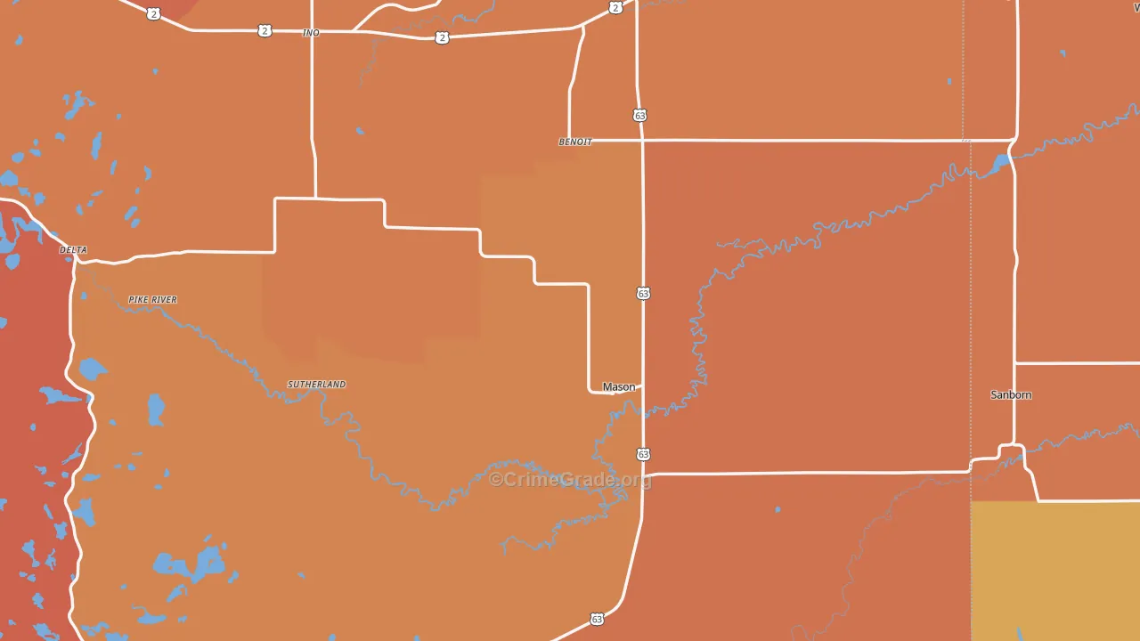 Mason, WI Map of Robbery Rates