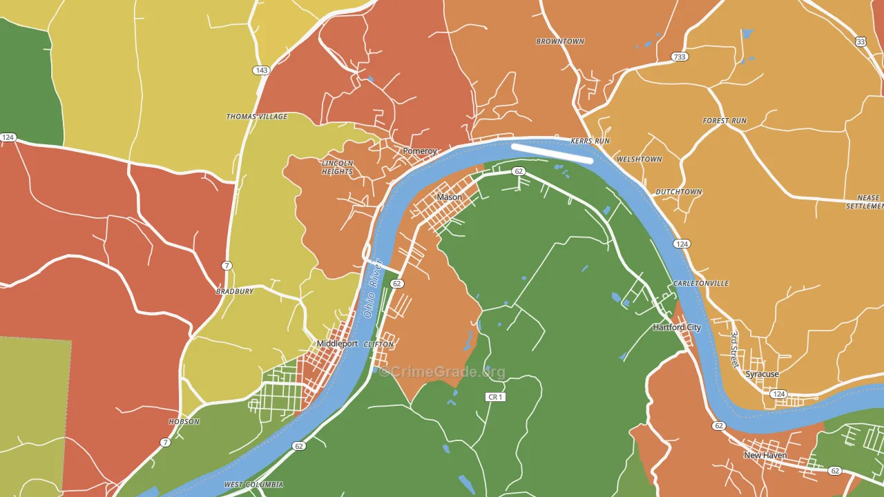 Mason, WV Map of Robbery Rates