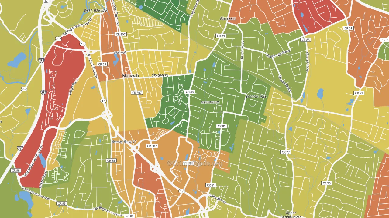 Masonicus, Mahwah, NJ Map of Robbery Rates
