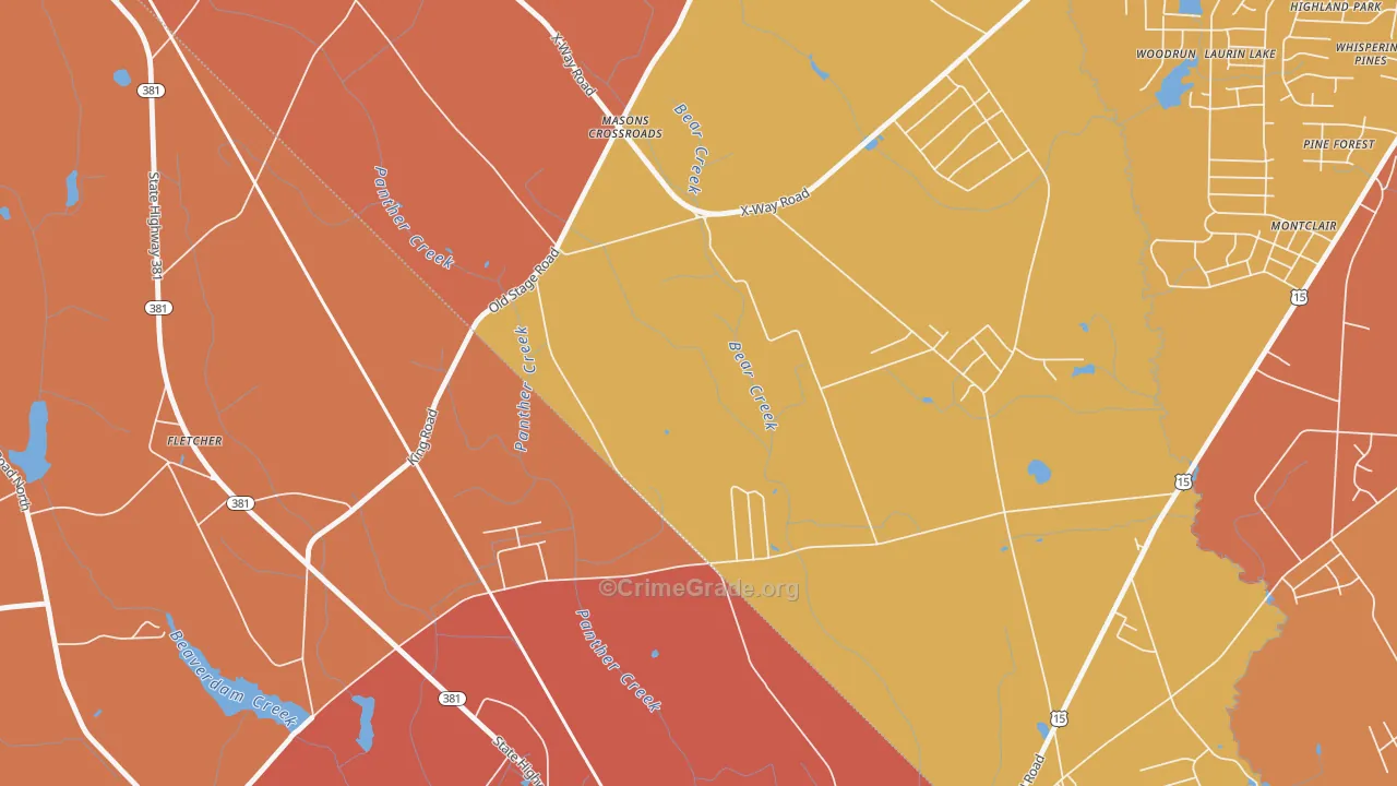 Masons Crossroads, NC Map of Robbery Rates