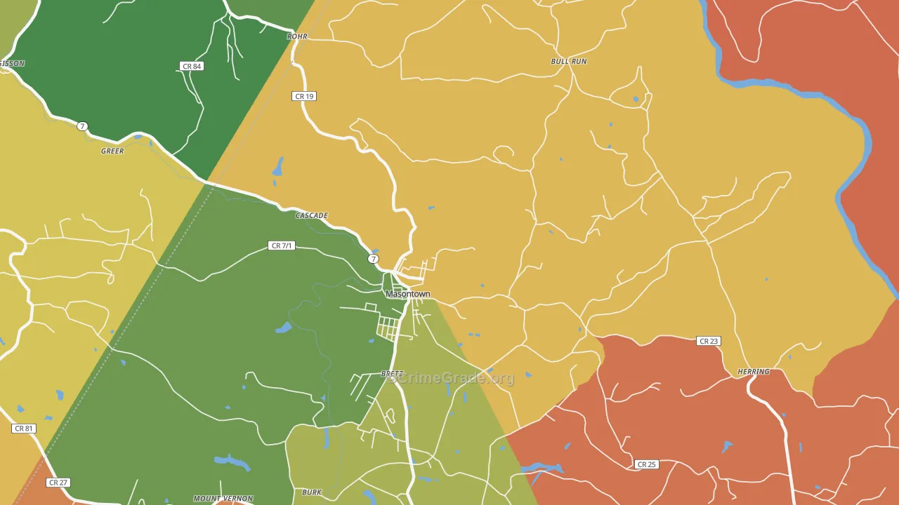 Masontown, WV Map of Robbery Rates