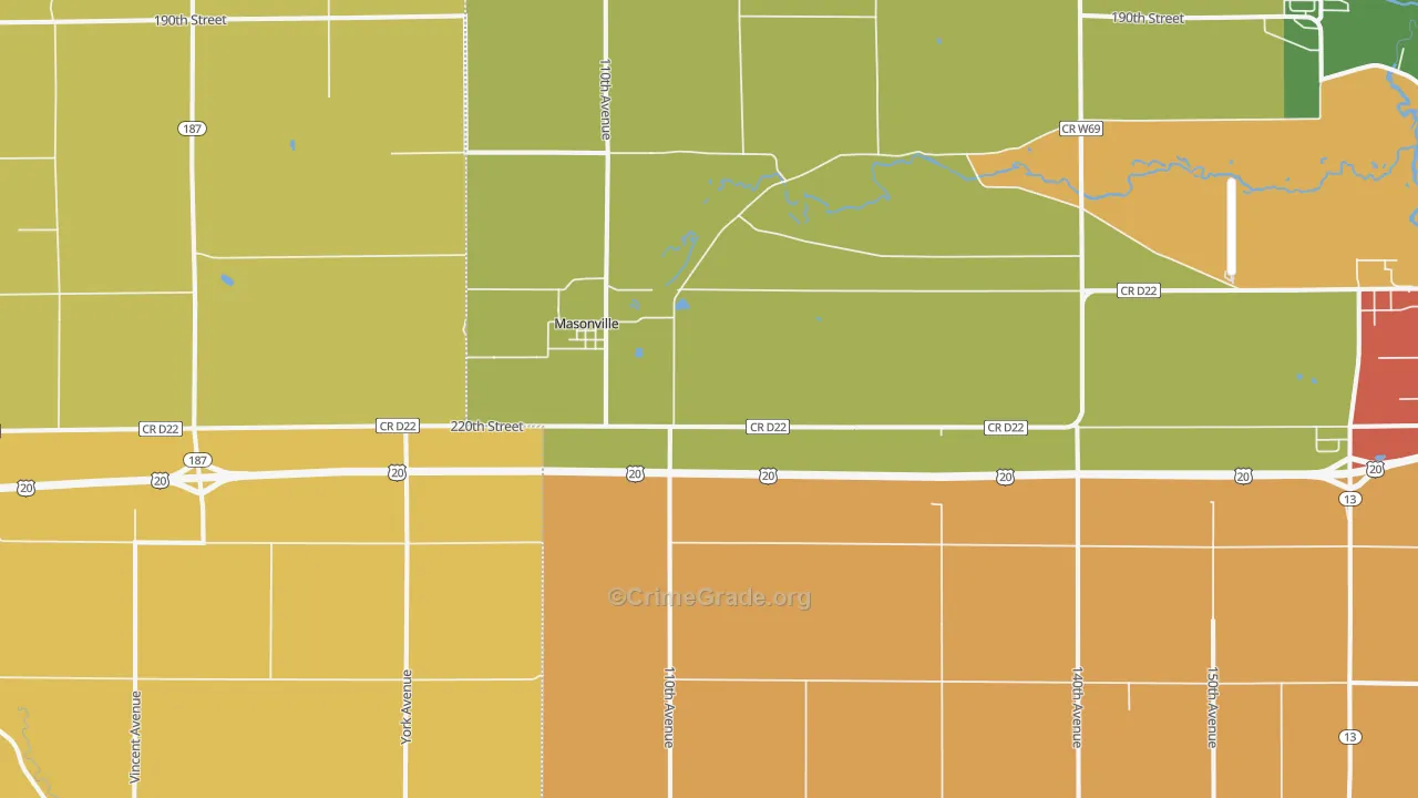 Masonville, IA Map of Robbery Rates